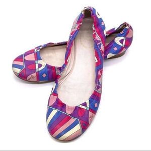 Emilio Pucci Colorful Leather Ballet Flats Italian Womens Size 36 Abstract Print